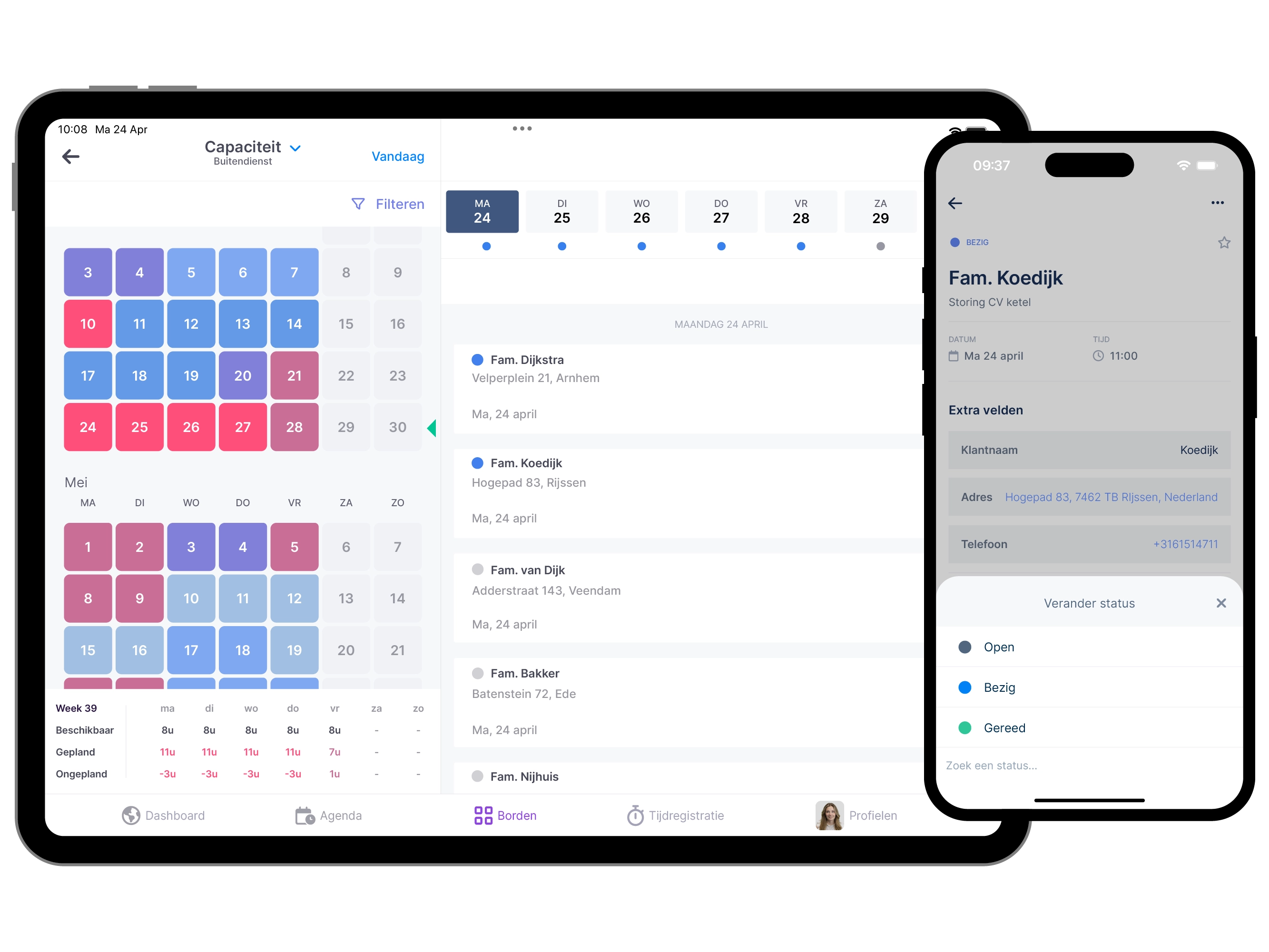 Capaciteitsweergave op tablet met een telefoon met de vPlan app.