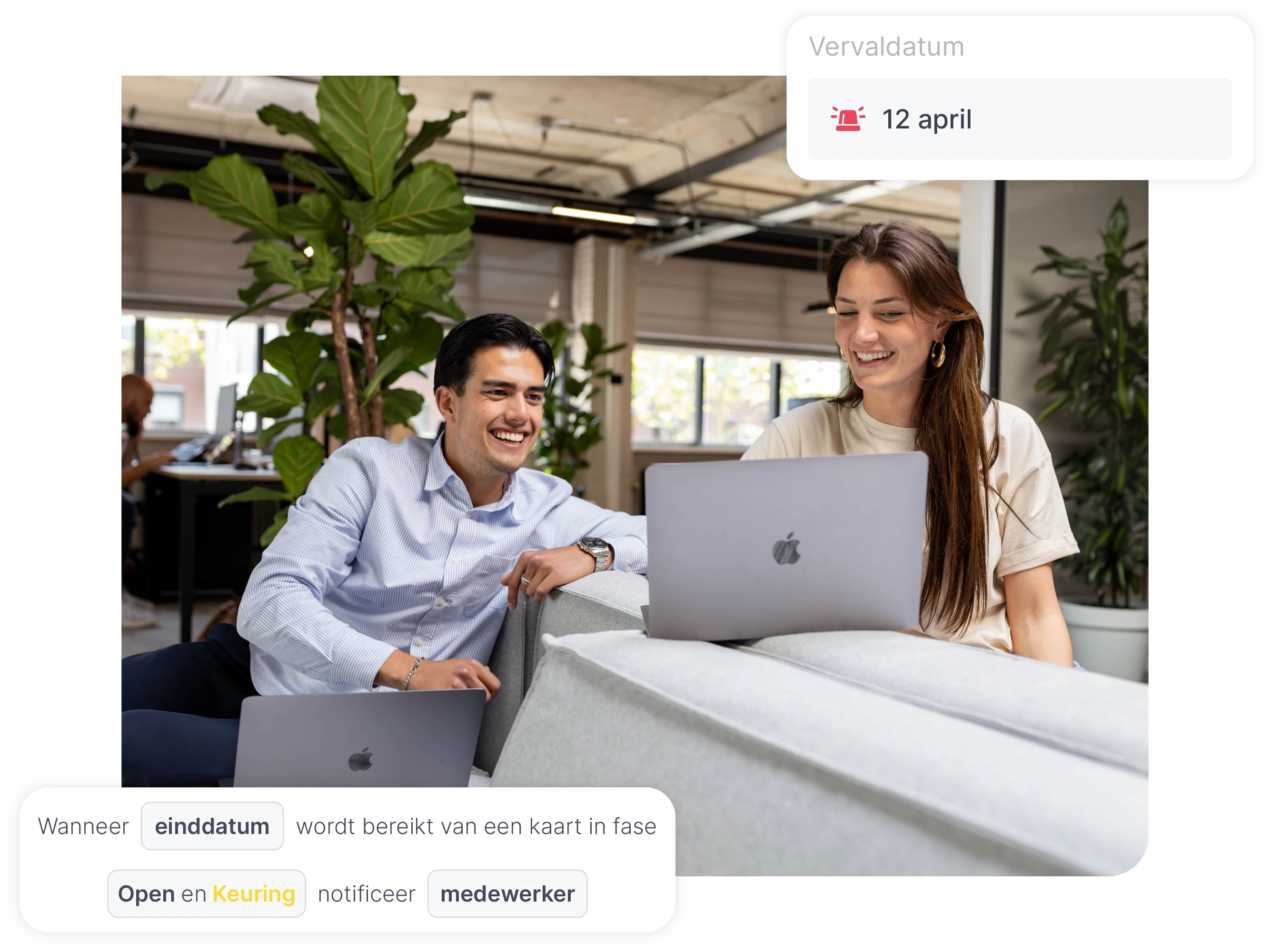 vPlan Finance: Twee medewerkers die in de planning kijken naar de vervaldatum van taken.