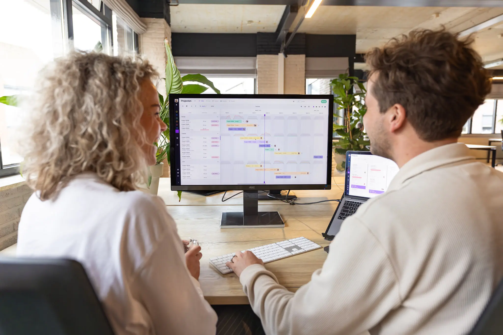 Een team of individu dat samenwerkt aan een plan, ondersteund door software voor een effectieve planning.