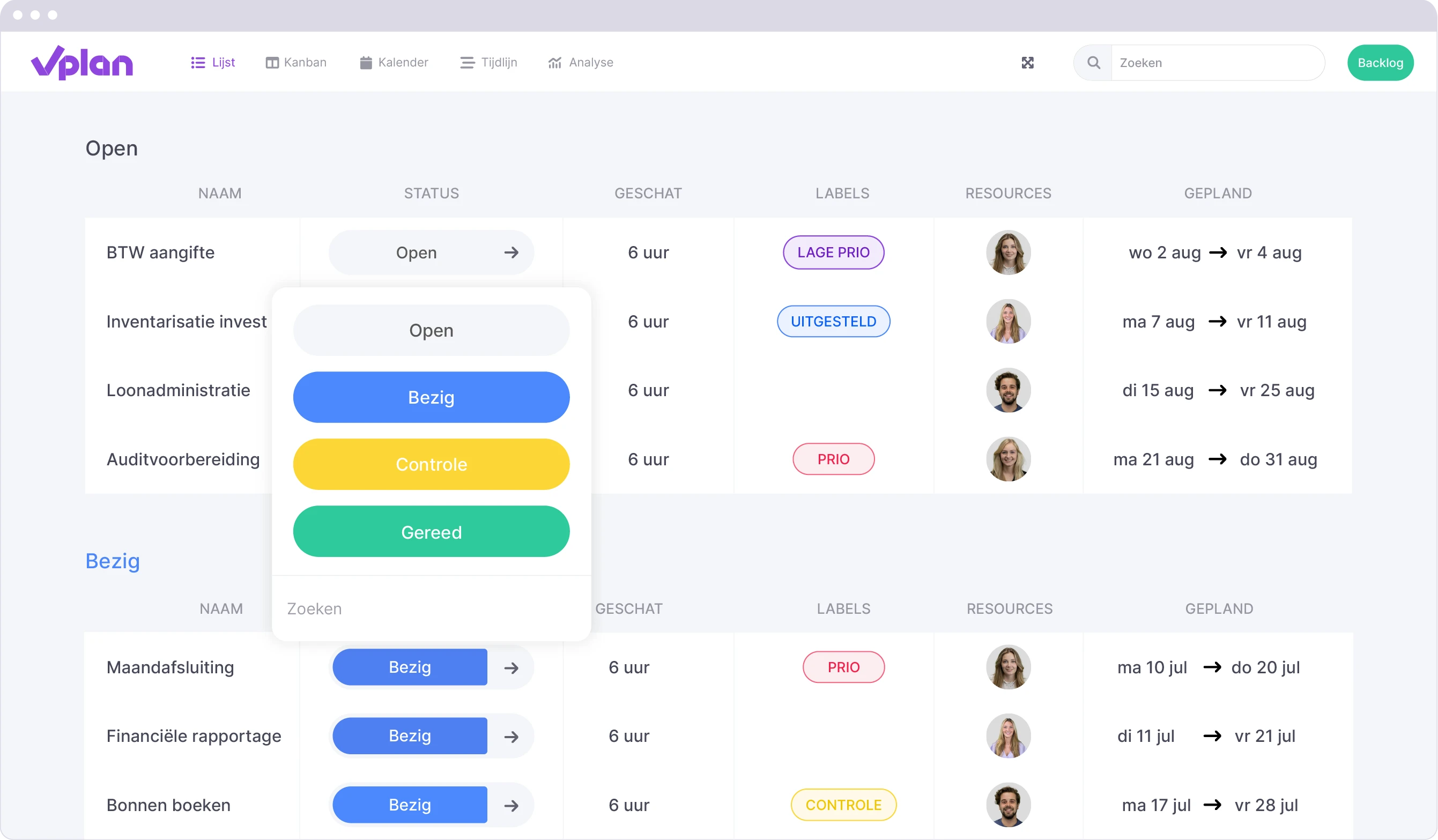 vPlan formulescherm met AI-suggesties voor deadline-emojis, inclusief systeemvelden zoals klant en projectnummer.