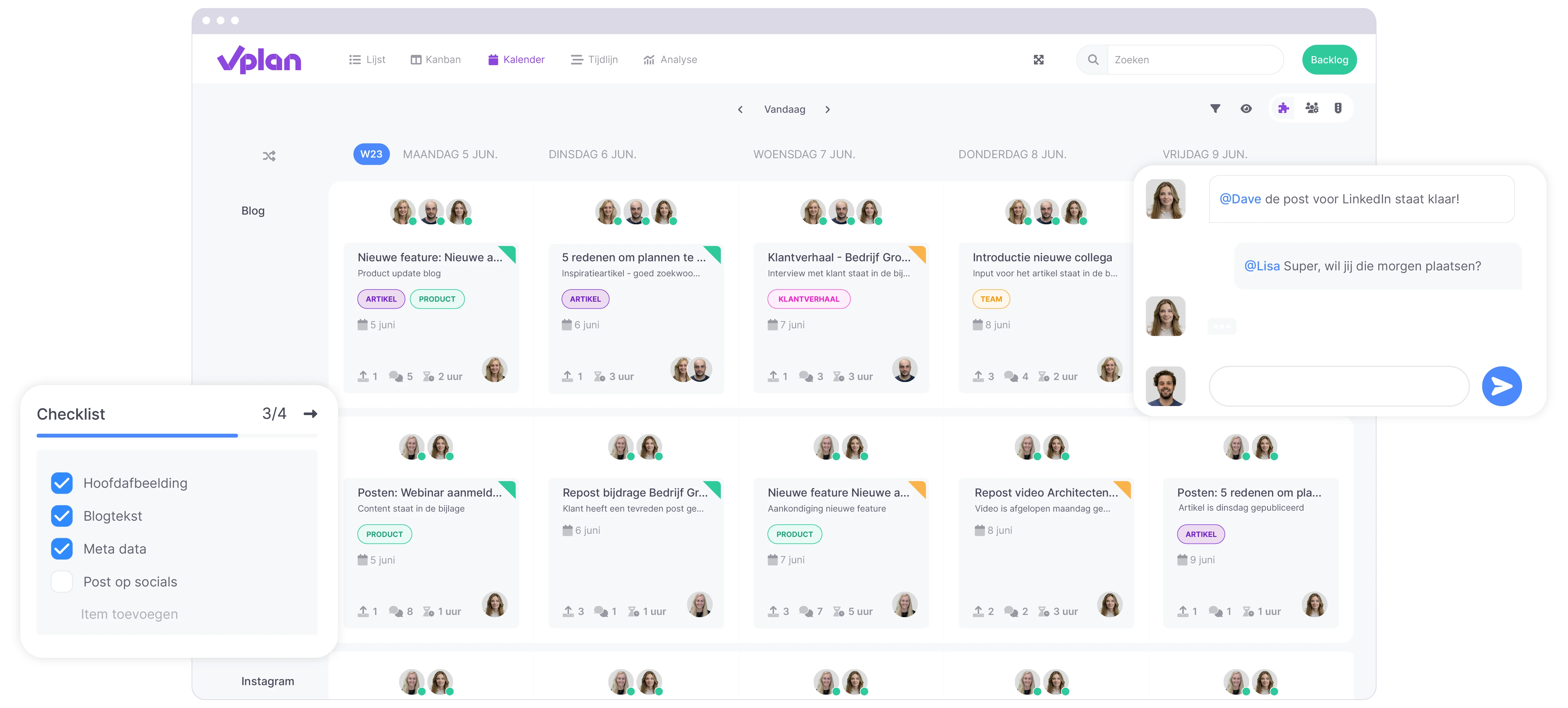 vPlan Marketing: Kalenderweergave in vPlan met een overzicht van de contentplanning.